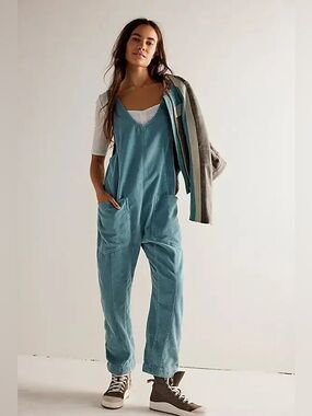 We The Free High Roller Cord Jumpsuit Blue Tourmaline - Size M